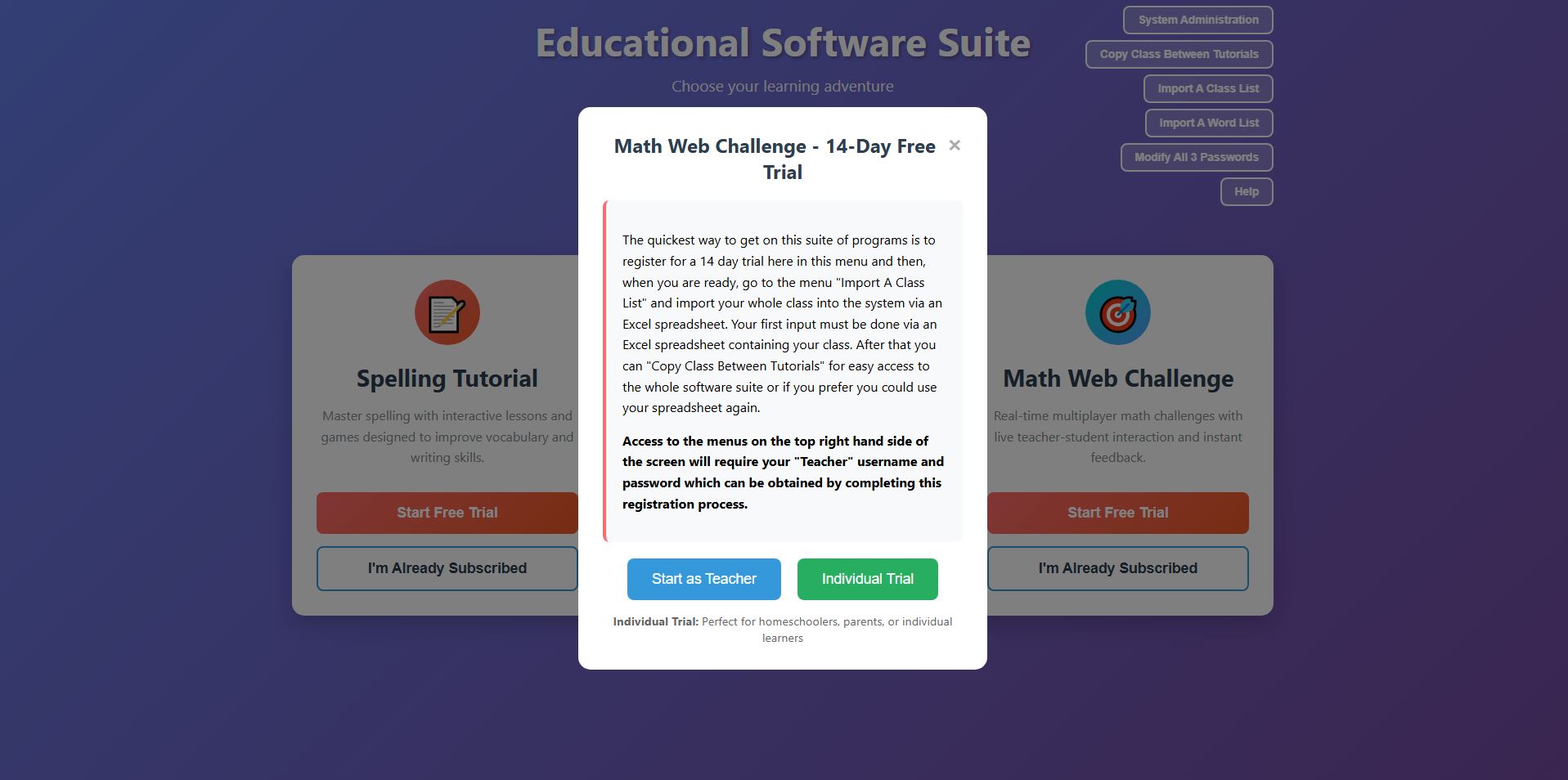 Start Free Trial - Start as Teacher