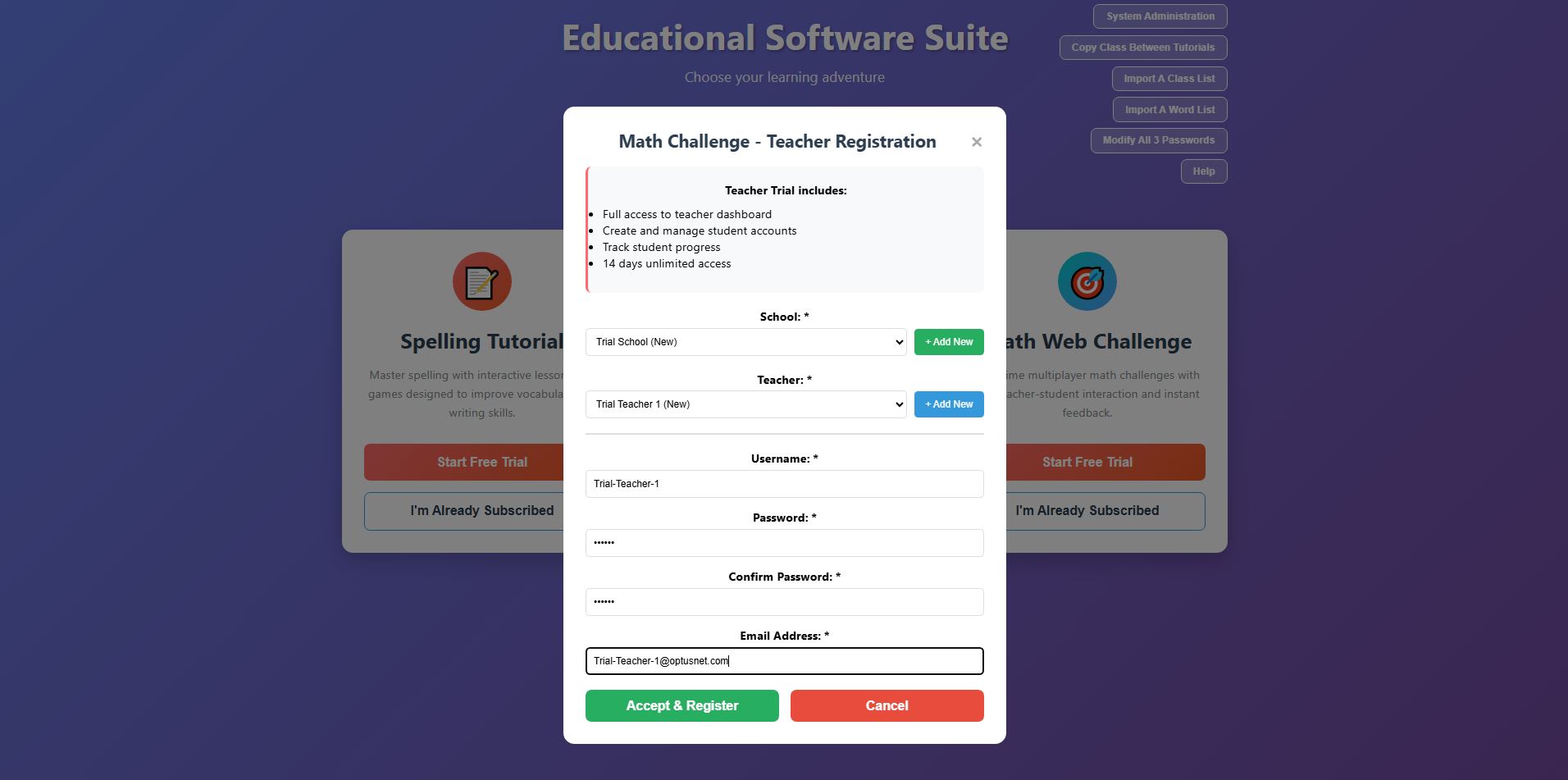 Registration Form Filled in