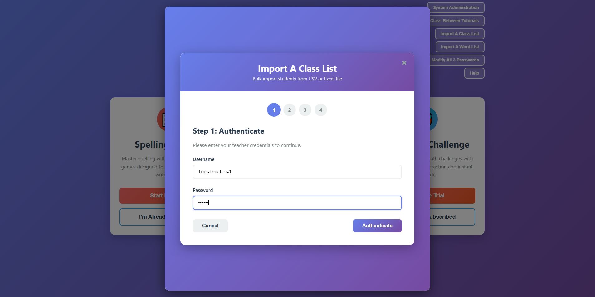 Import A Class List - Authenticate