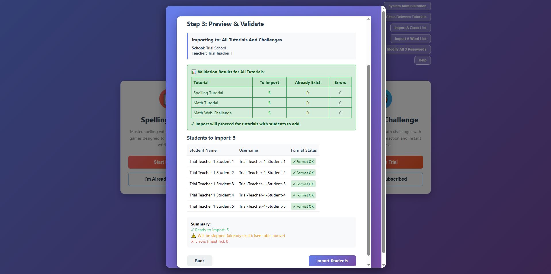 Import Class form Previewed
