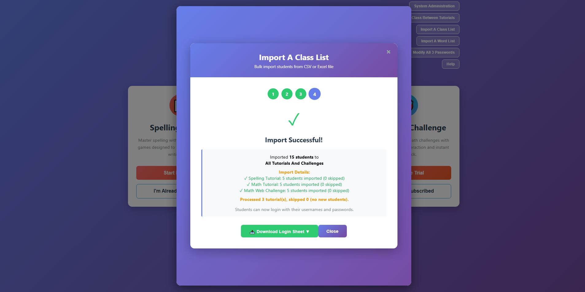 Import Class form Successful