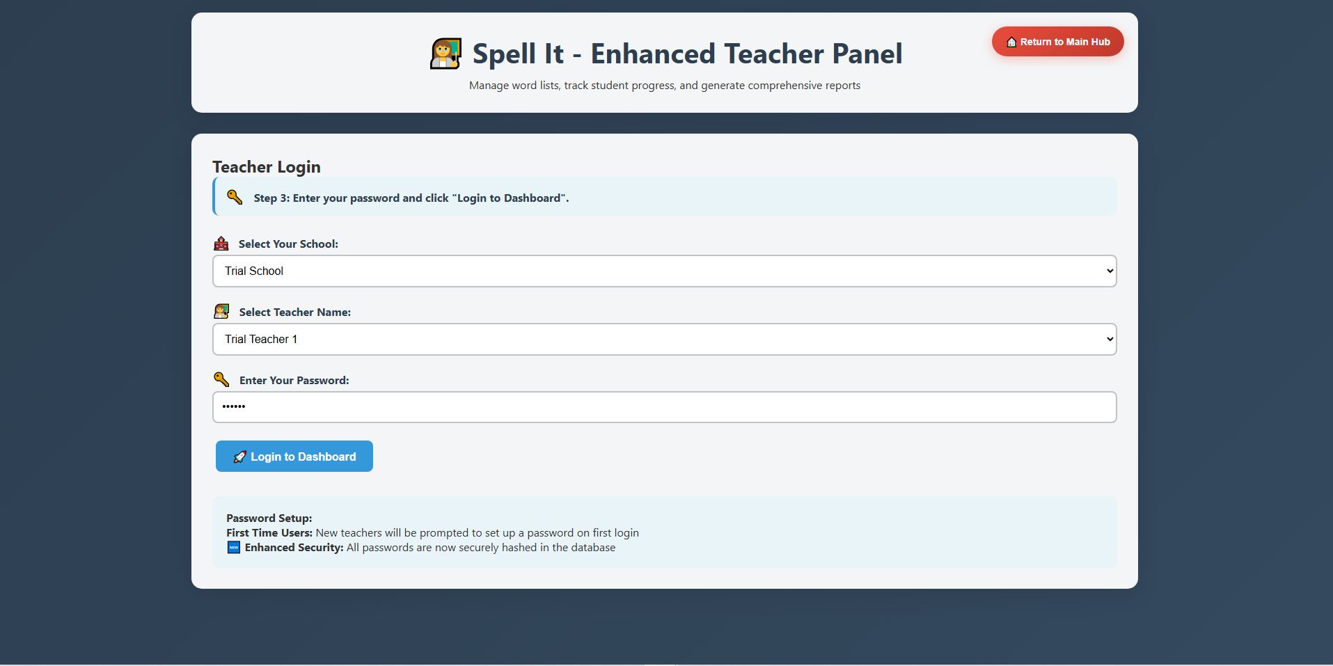 Teacher login - Spelling