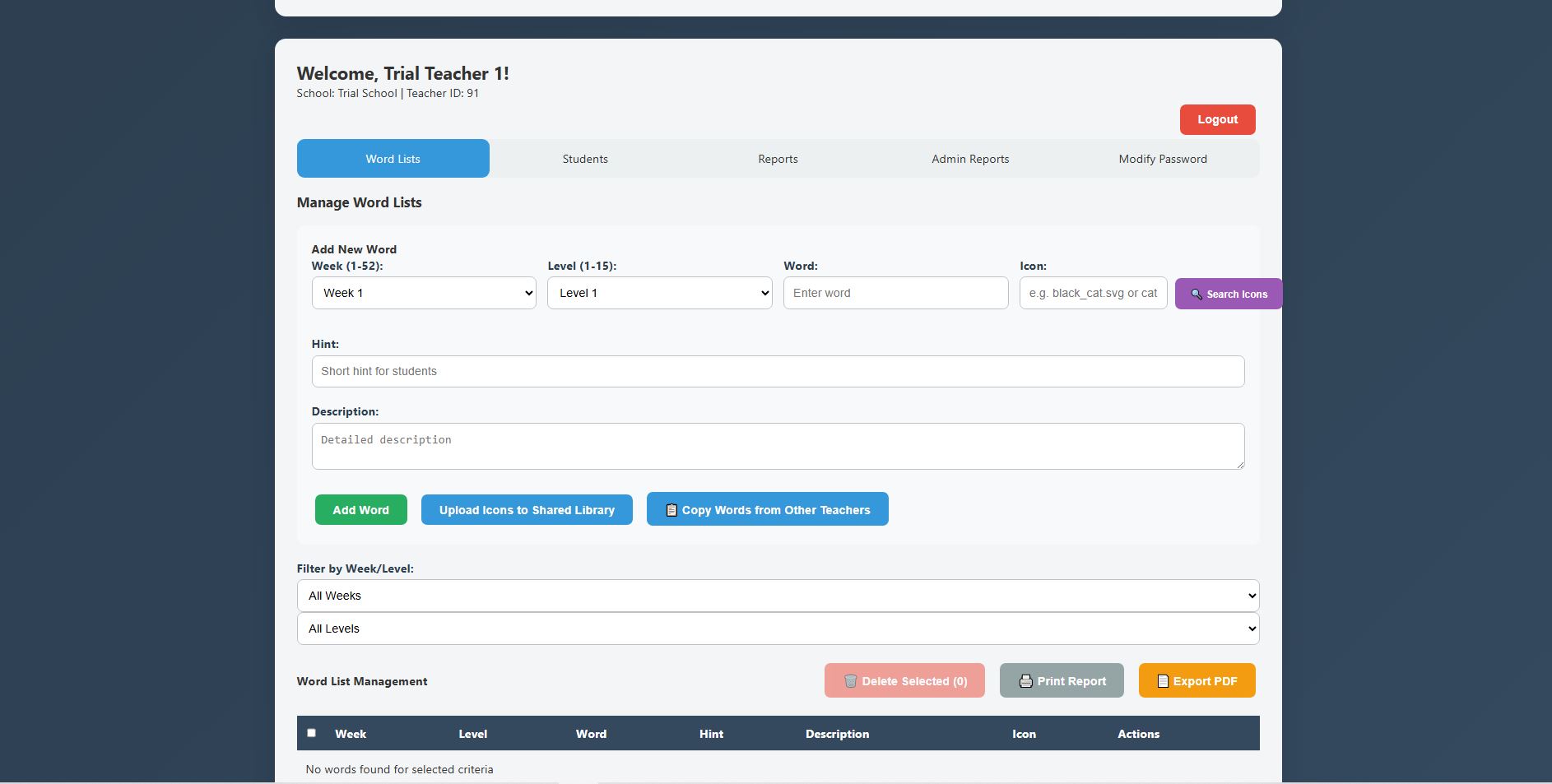 Teacher logged on - Spelling