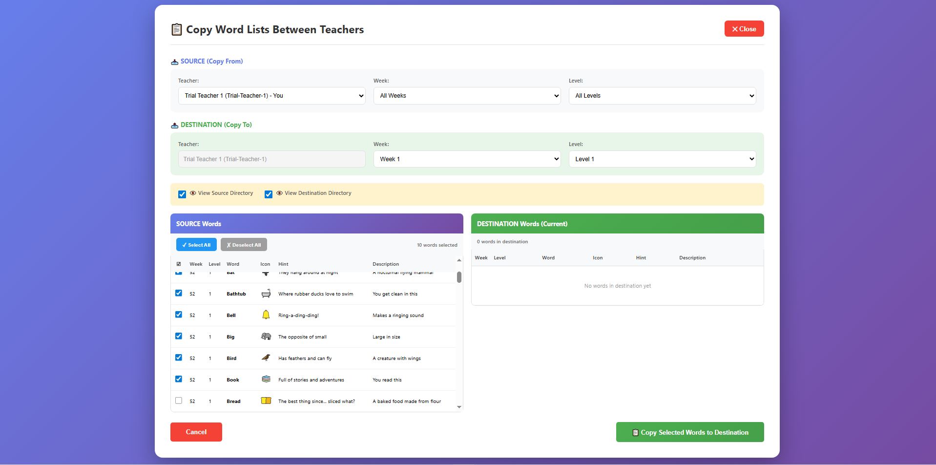 Teacher Spelling - copy word from other teacher