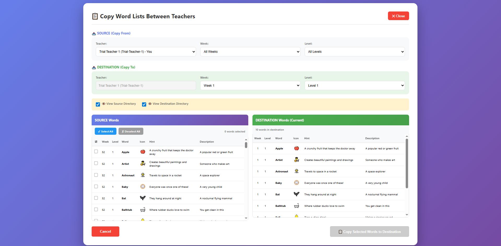Teacher Spelling - 10 words copied