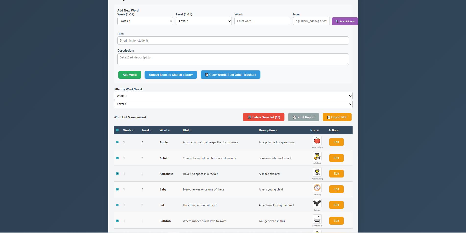 Teacher Spelling - Confirming 10 words copied