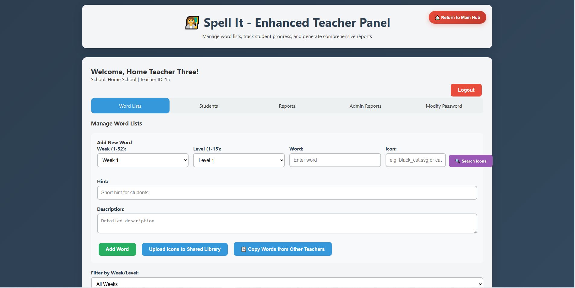 Add Students and Words